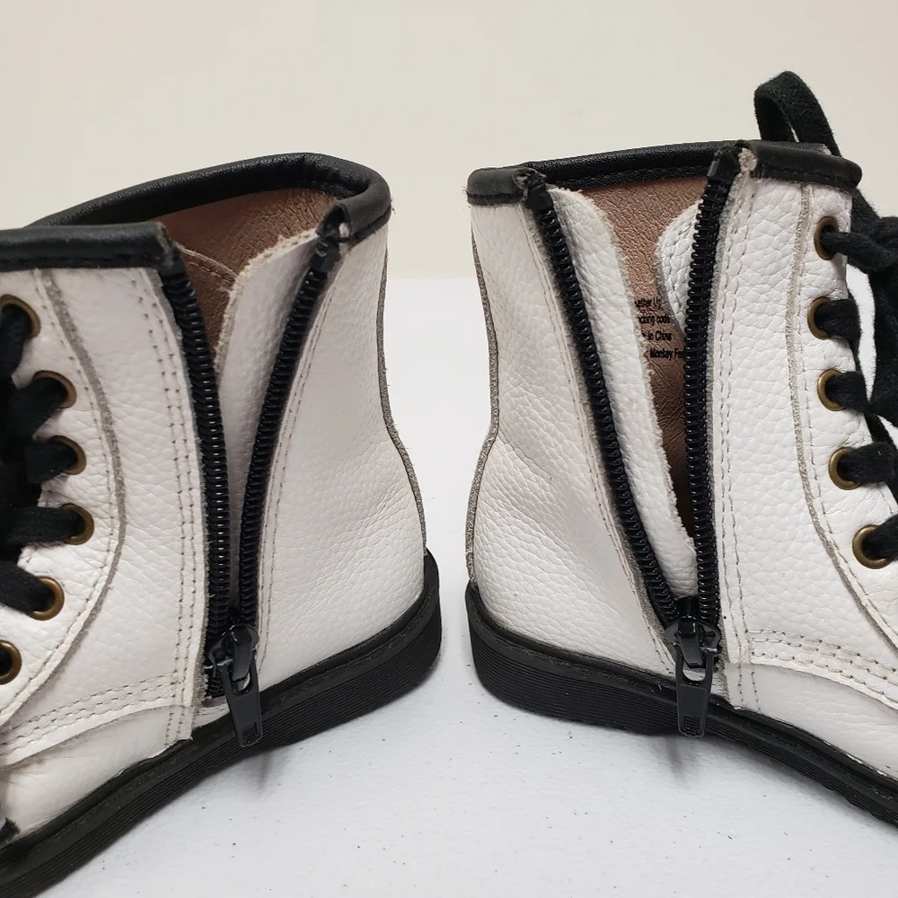 Monkey Feet Girls White Leather Boots Lace Up Side Zipper Size 18-24 Months